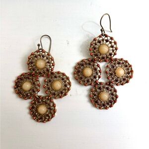 CAbi Elegant Gold Cream Dangle Earrings With Orange And Burgundy Beads